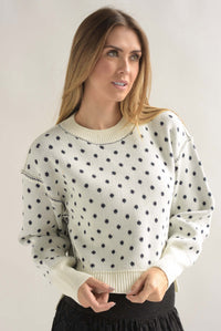 Fashion Styled Sweater polka dots costuras Blanco & Azul Marino