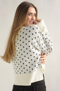 Fashion Styled Sweater polka dots costuras Blanco & Azul Marino