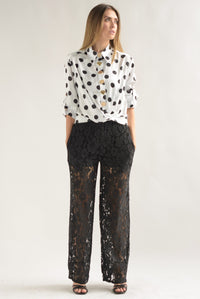 Fashion Styled Blusa nudo polka dots Blanco & Negro