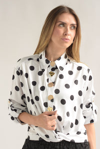 Fashion Styled Blusa nudo polka dots Blanco & Negro