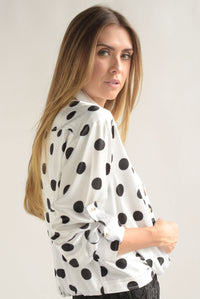 Fashion Styled Blusa nudo polka dots Blanco & Negro