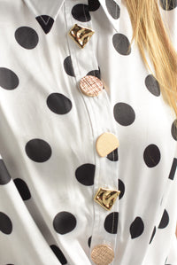 Fashion Styled Blusa nudo polka dots Blanco & Negro