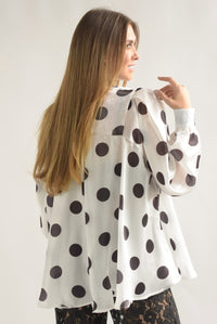 Fashion Styled Blusa lazo satín polka dots Blanco