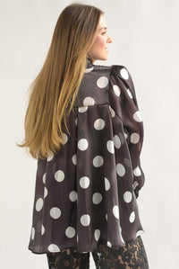 Fashion Styled Blusa lazo satín polka dots Negro