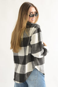 Fashion Styled Shacket cuadros franela Negro