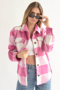 Fashion Styled Shacket cuadros franela Fiusha