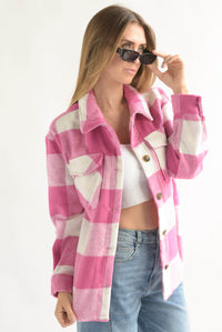 Fashion Styled Shacket cuadros franela Fiusha