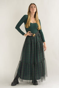 Fashion Styled Falda tulle tartán Verde Esmeralda