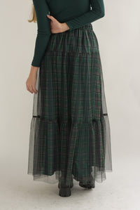 Fashion Styled Falda tulle tartán Verde Esmeralda
