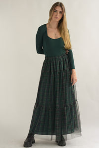 Fashion Styled Falda tulle tartán Verde Esmeralda