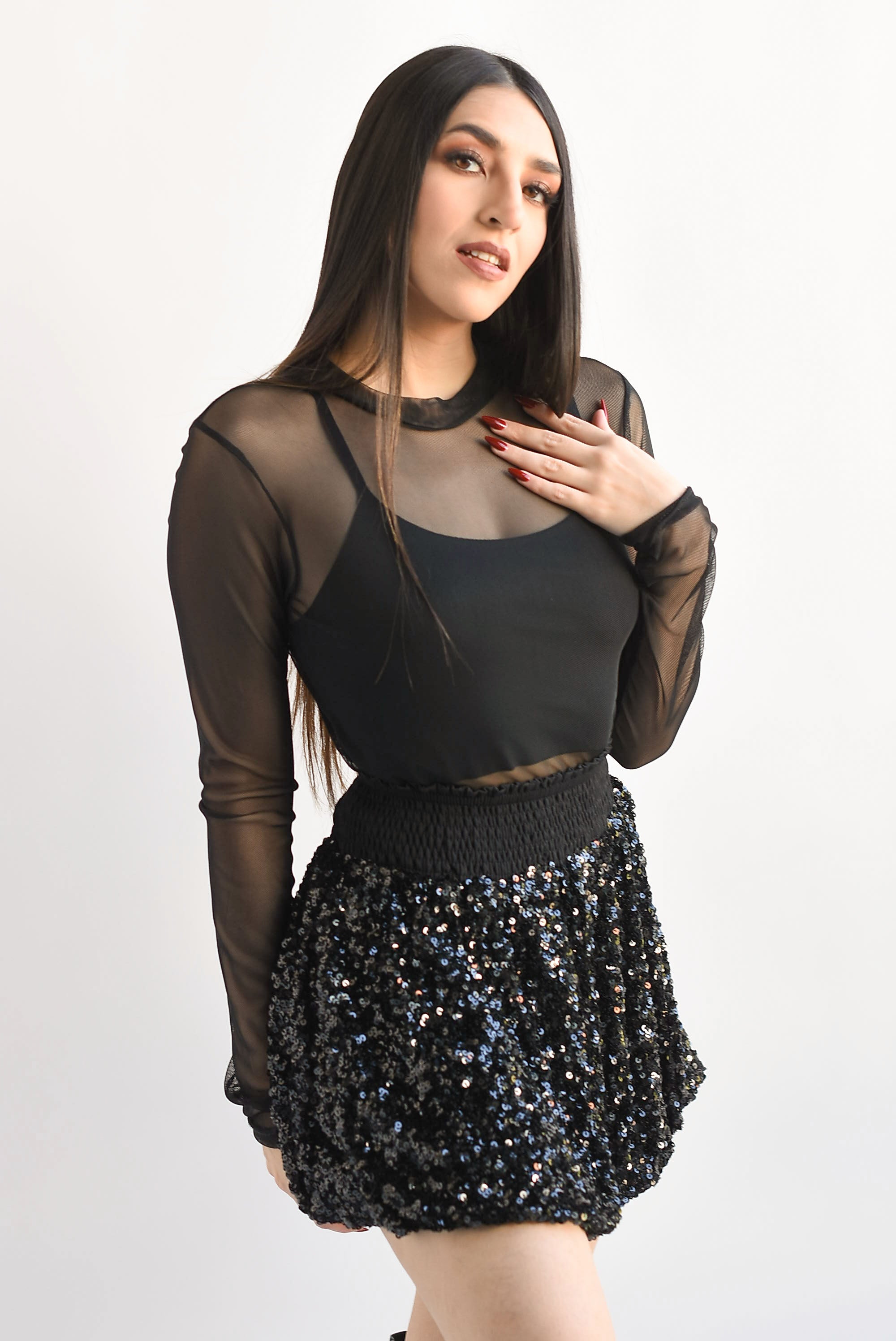 Falda globo lentejuela Negro