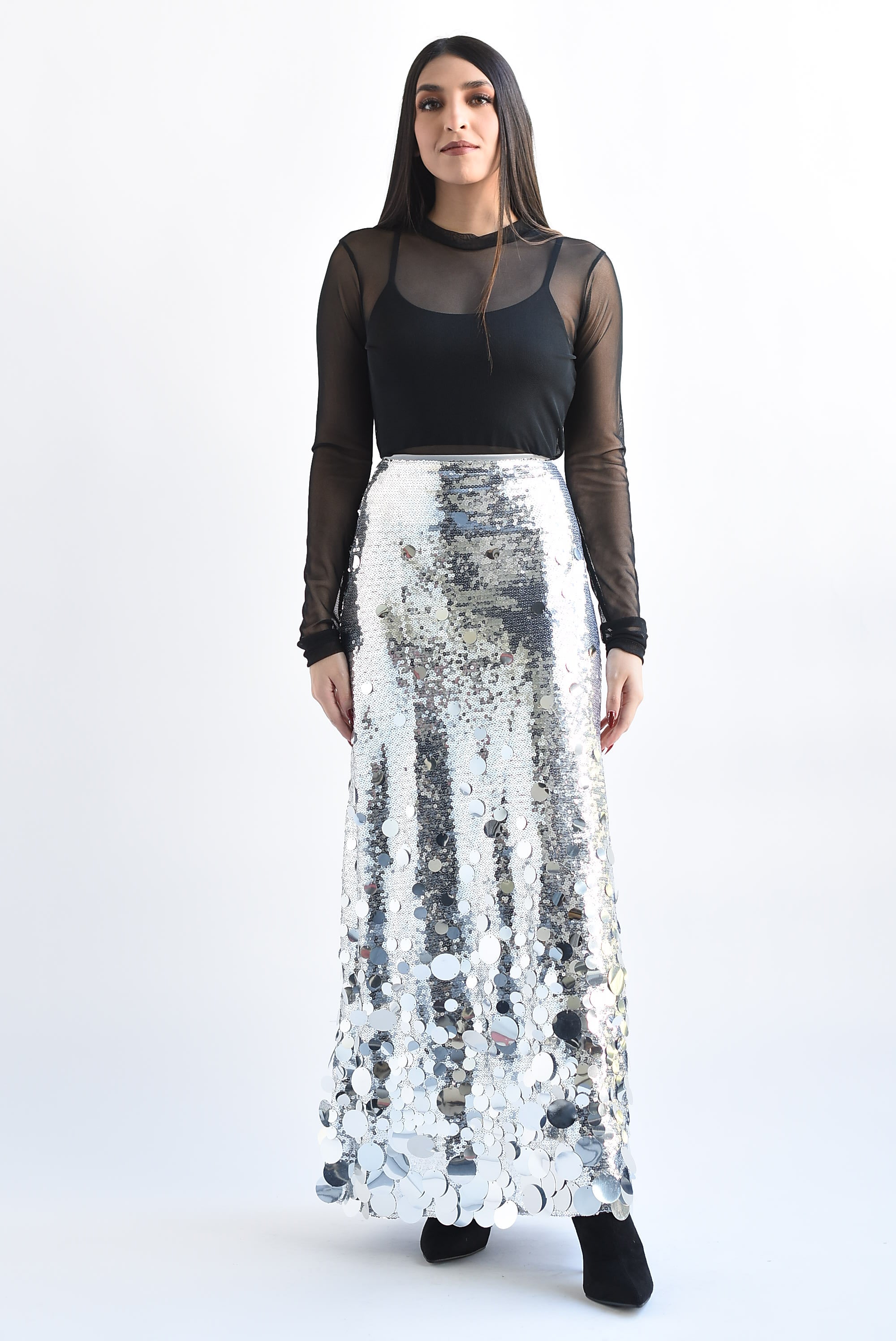 Falda larga lentejuelas Plata
