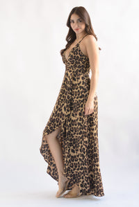 Fashion Styled Vestido asimétrico tirantes Leopardo