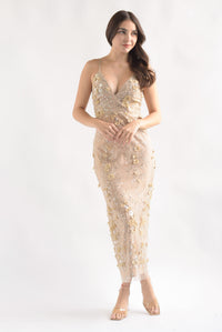 Fashion Styled Vestido tirantes tulle flores Nude