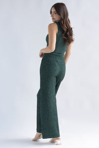 Fashion Styled Set Pantalón y Blusa corrugado brillos Verde Esmeralda