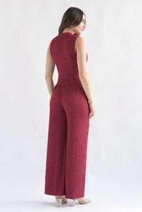 Fashion Styled Set Pantalón y Blusa corrugado brillos Rojo