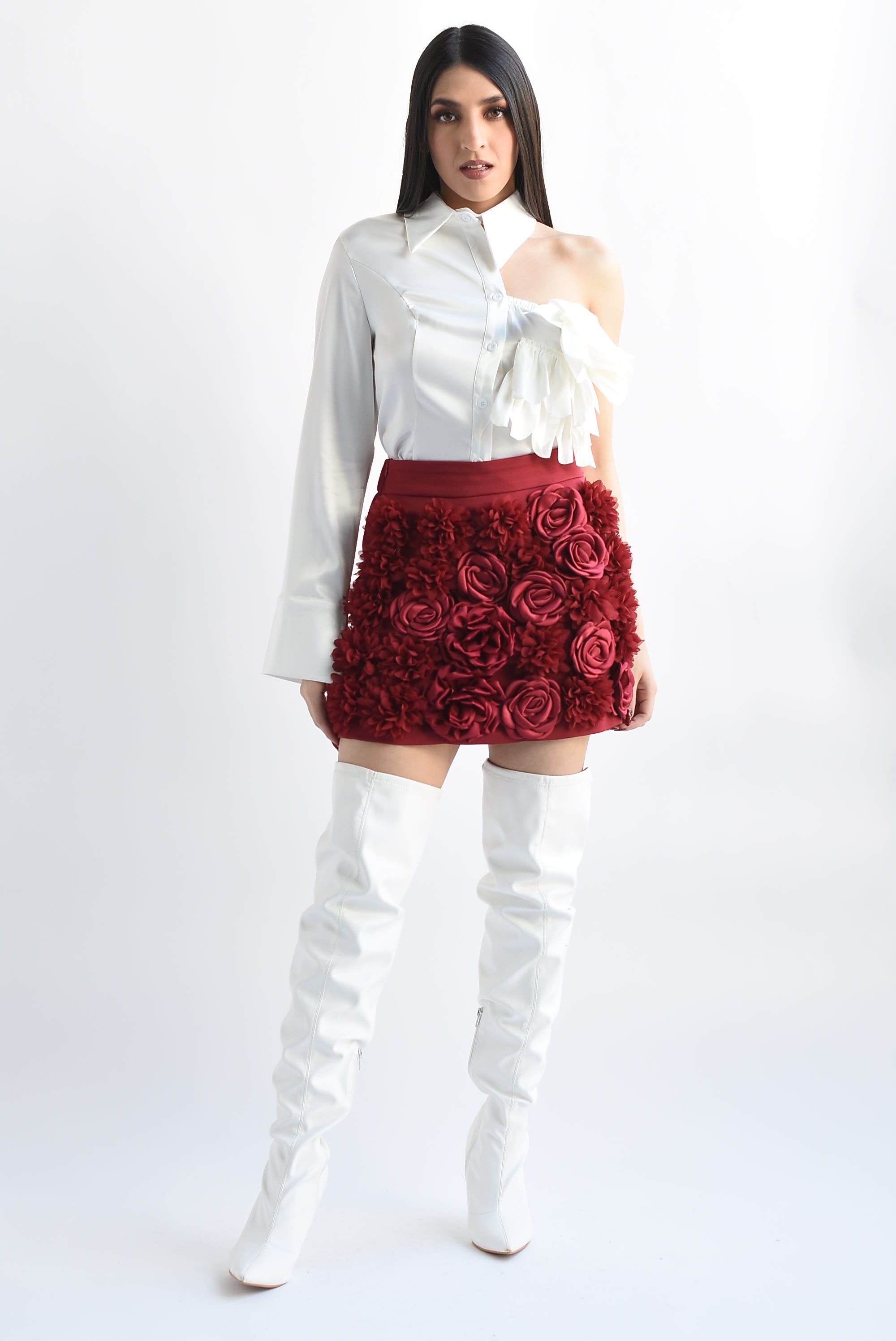 Falda mini flores 3D Vino