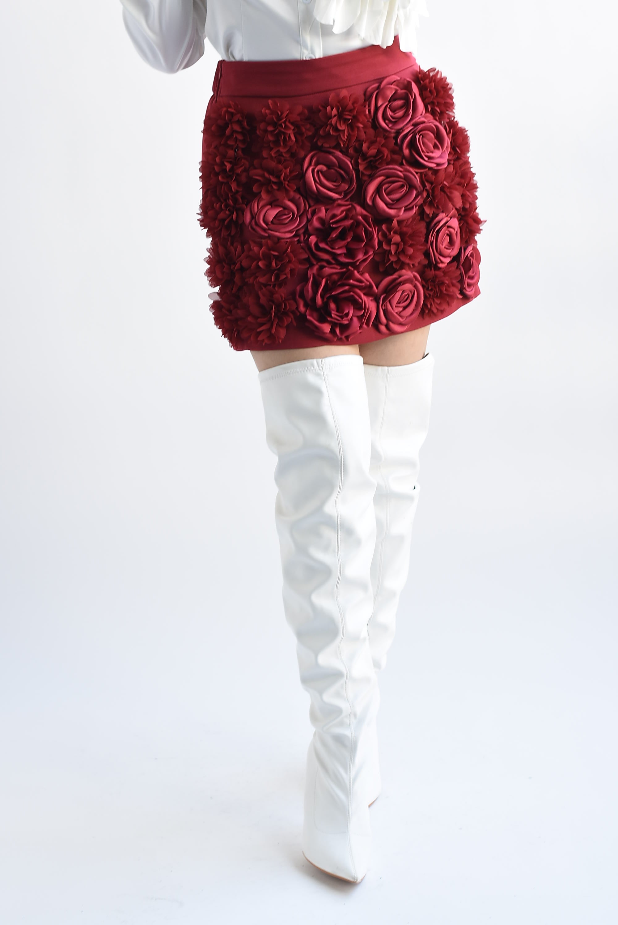 Falda mini flores 3D Vino