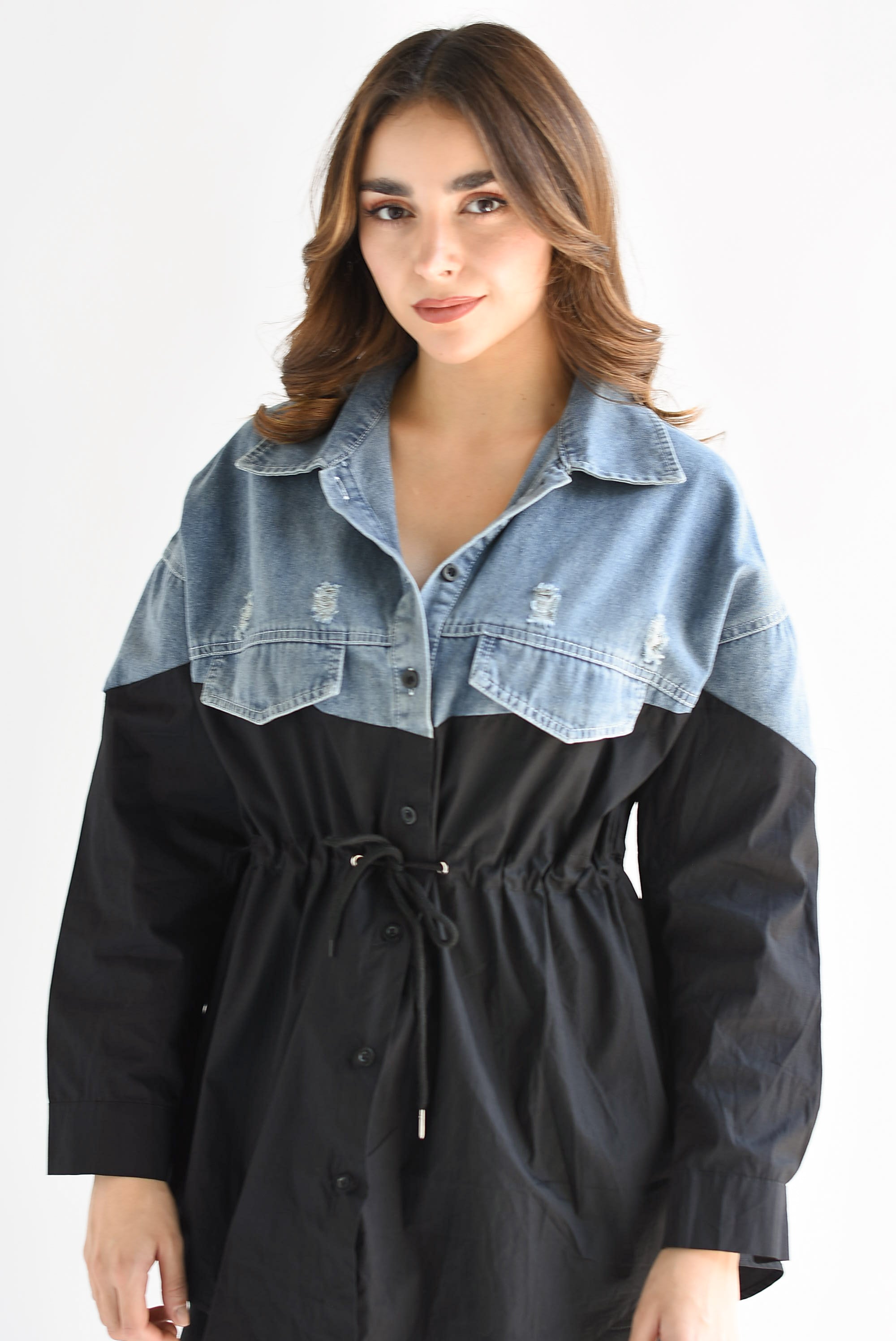 Shacket larga bitono Denim con Negro