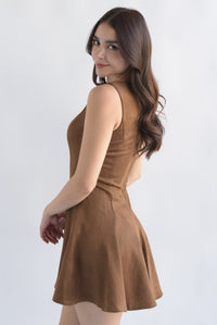 Fashion Styled Vestido suede sin manga Camel