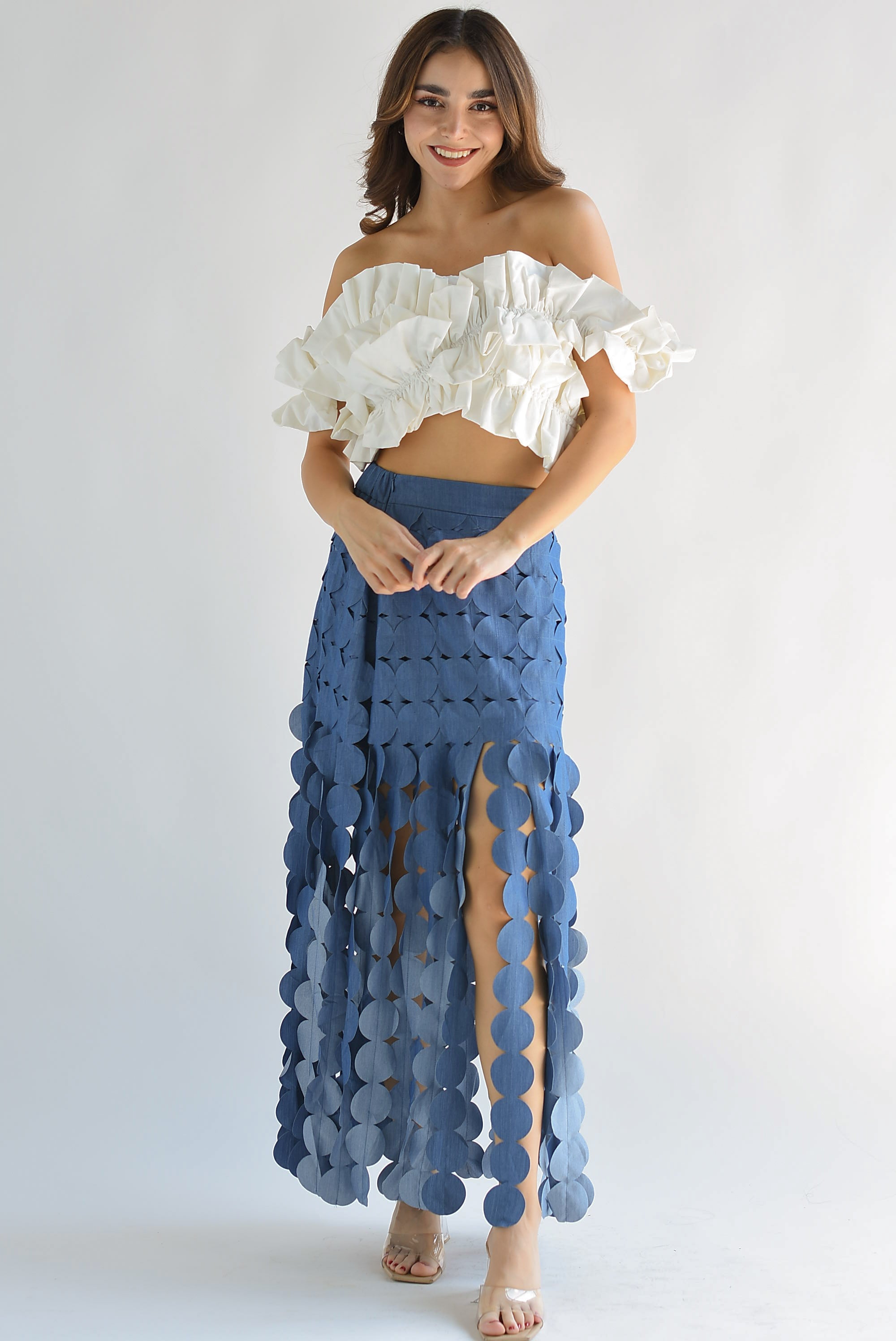 Falda flecos círculos Denim