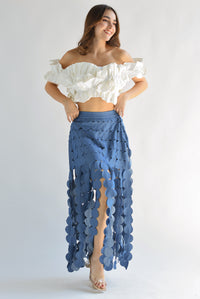 Fashion Styled Falda flecos círculos Denim