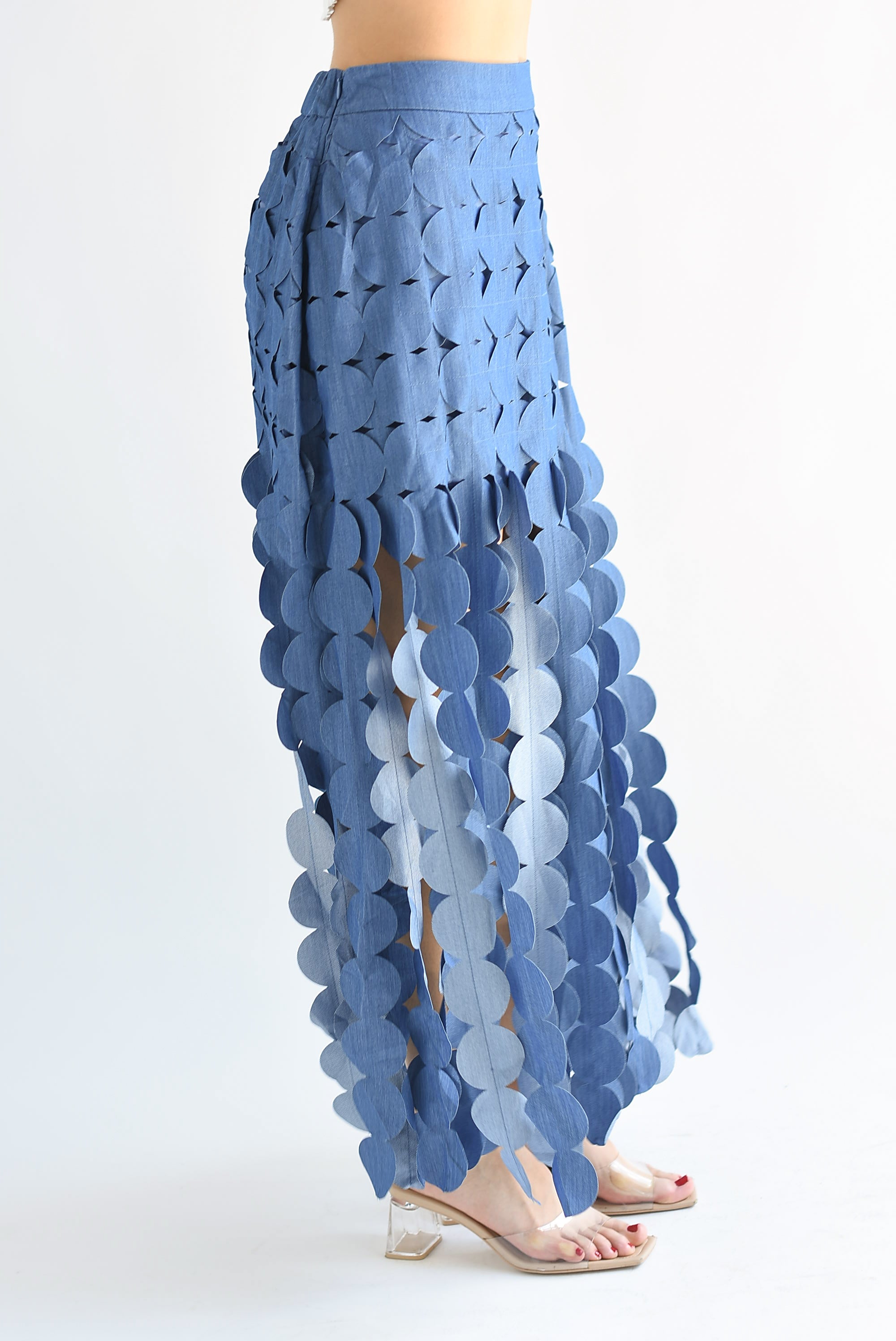 Falda flecos círculos Denim