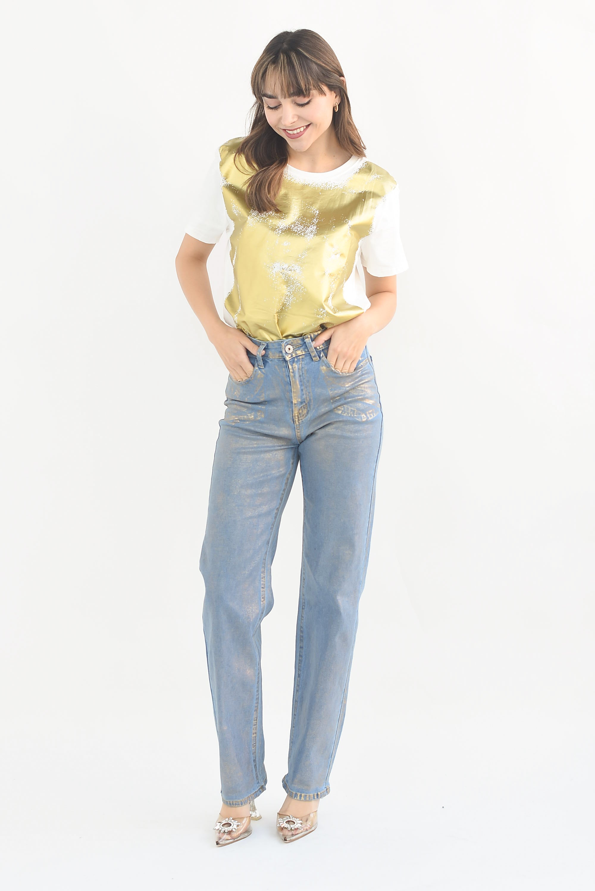 Jeans recto Foil Dorado