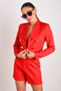 Fashion Styled Set Short y Blazer crop botones Rojo