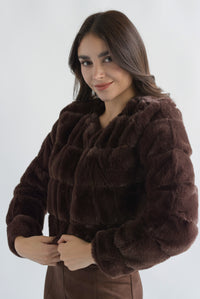Fashion Styled Abrigo franjas faux fur Espresso