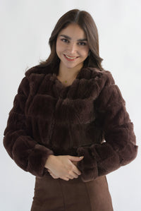 Fashion Styled Abrigo franjas faux fur Espresso