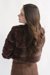 Fashion Styled Abrigo franjas faux fur Espresso
