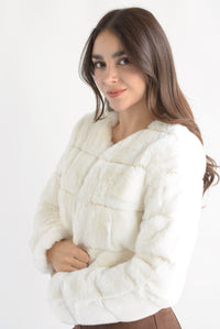 Fashion Styled Abrigo franjas faux fur Blanco