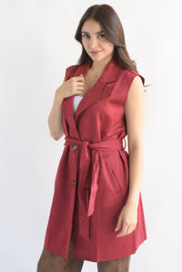Fashion Styled Chaleco largo cinta suede Rojo Cereza