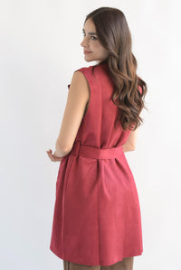 Fashion Styled Chaleco largo cinta suede Rojo Cereza