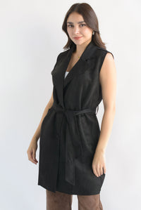 Fashion Styled Chaleco largo cinta suede Negro