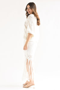 Fashion Styled Set Falda flecos y Blusa crochet Blanco