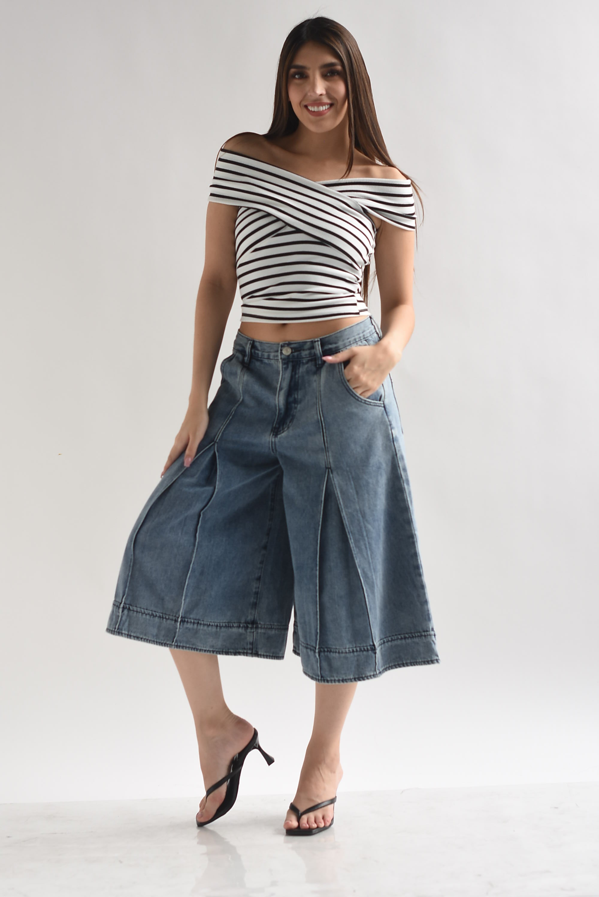 Bermuda Denim culotte pinzas
