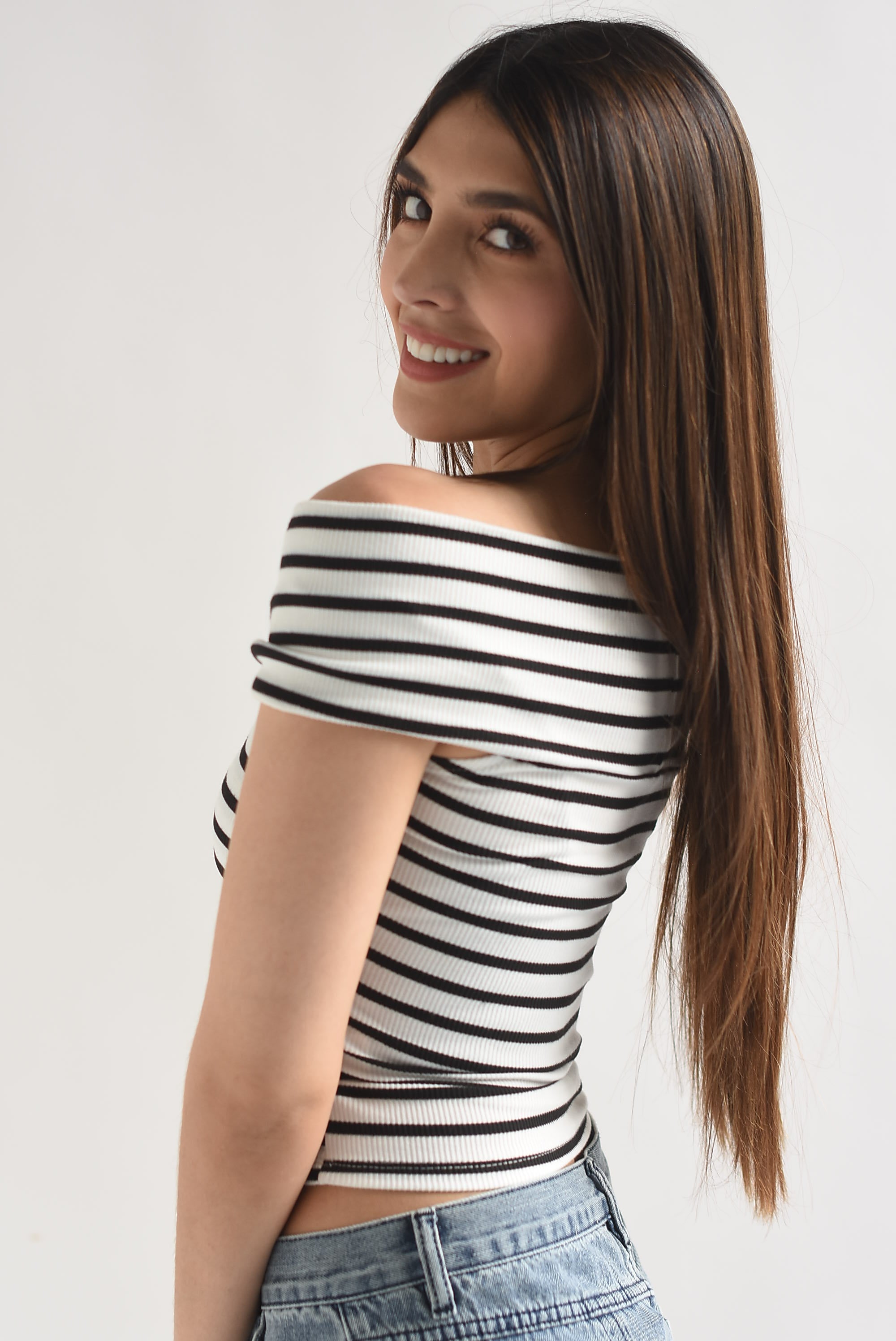 Top off-shoulders cruzado rayas