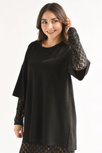 Fashion Styled Set Vestido encaje y T-Shirt Negro