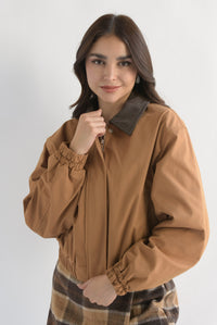 Fashion Styled Chamarra bomber cuello pana Camel