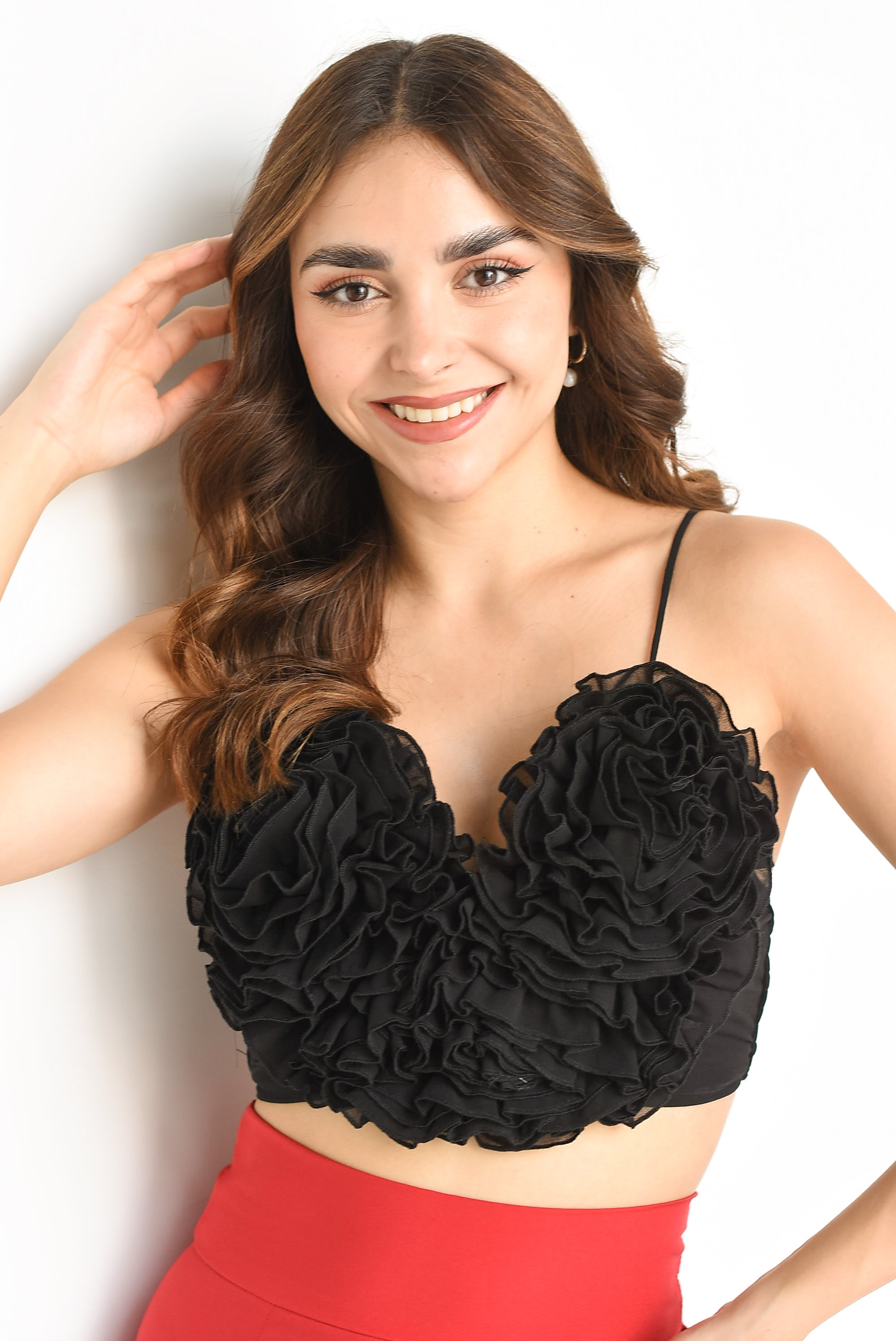 Top corazón escarolas Negro