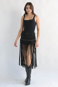 Fashion Styled Short flecos largos suede Negro