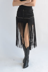 Fashion Styled Short flecos largos suede Negro