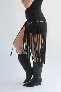 Fashion Styled Short flecos largos suede Negro