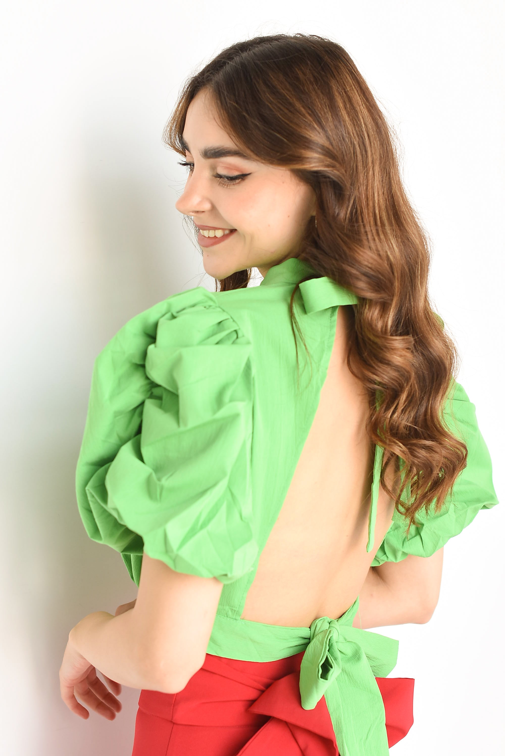 Blusa manga puffy cintas Verde