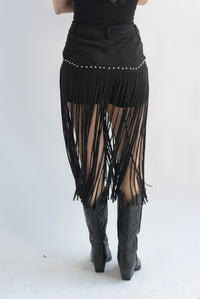 Fashion Styled Short flecos largos suede Negro