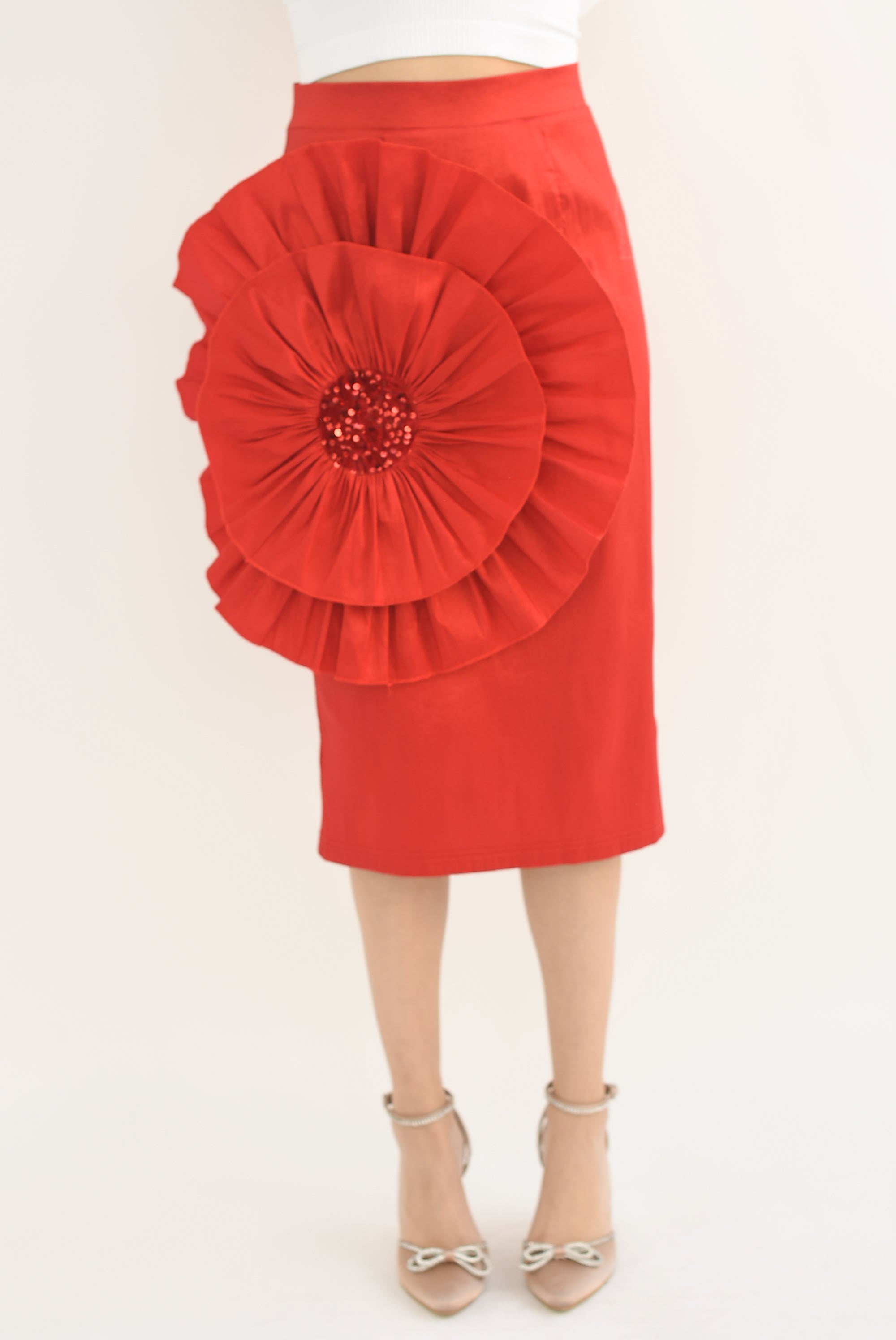 Falda recta maxi flor 3D Roja