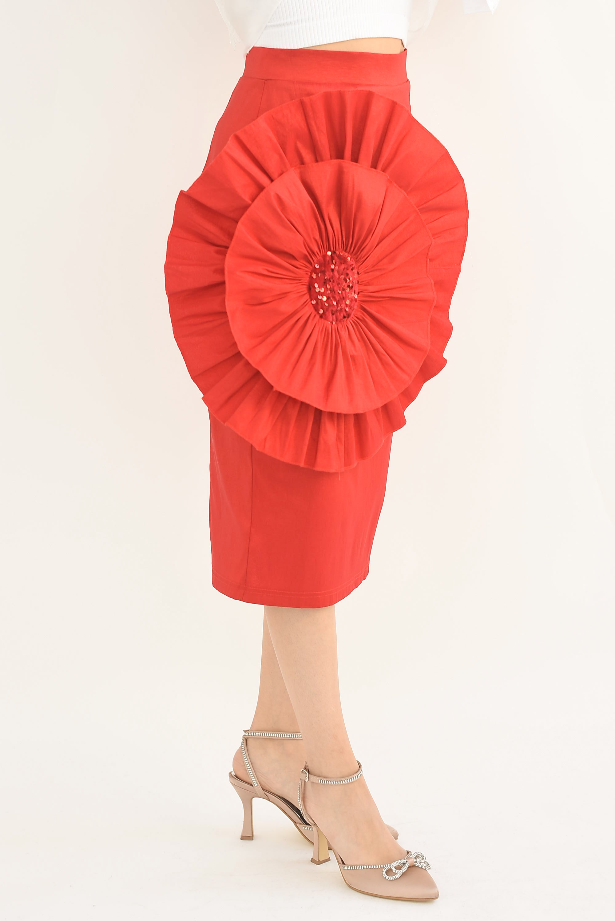 Falda recta maxi flor 3D Roja