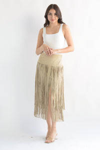 Fashion Styled Falda suede flecos largos Beige